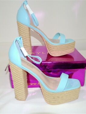 Unlisted Sky Blue Platform Espadrille Heels with Ankle Strap